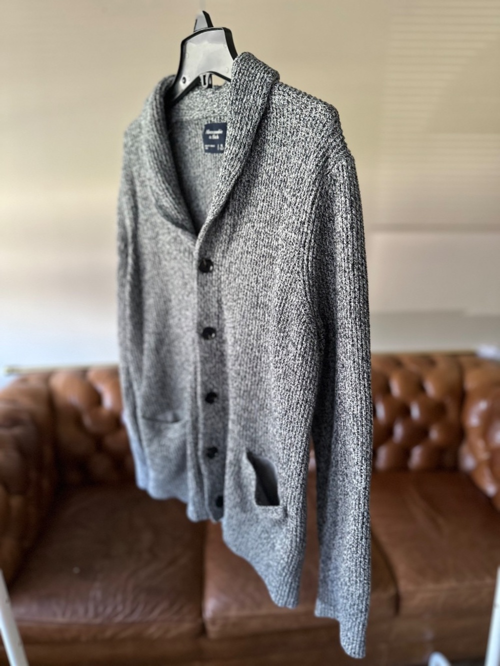100% COTTON • Abercrombie & Fitch · Men's XL Marled Grey Cardigan